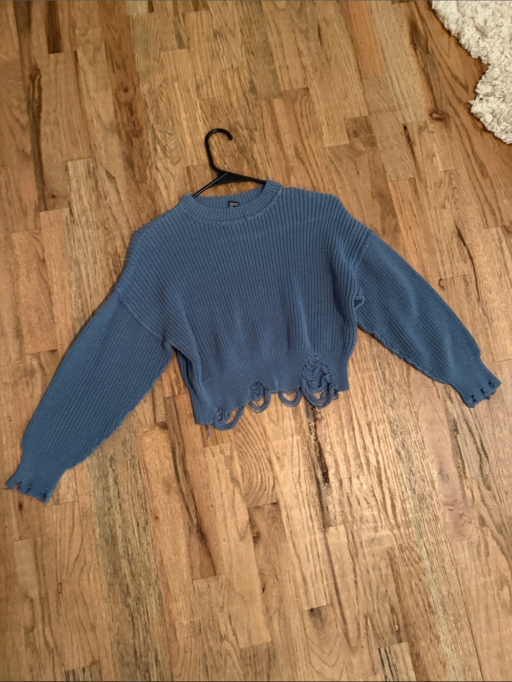 Forever 21 Dusty Blue Distressed Cropped Sweater